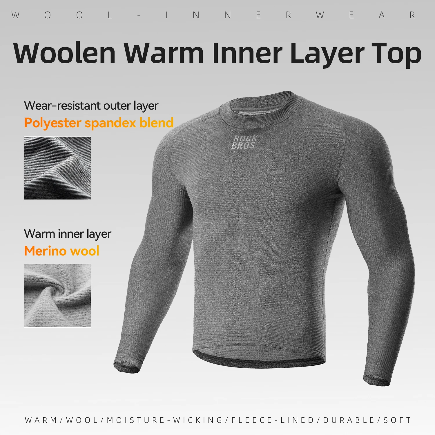 

ROCKBROS Winter Cycling Clothing Woolen Warm Inner Layer Top Moisture Wicking Fleece Lined Soft skin friendly Cycling Underwear