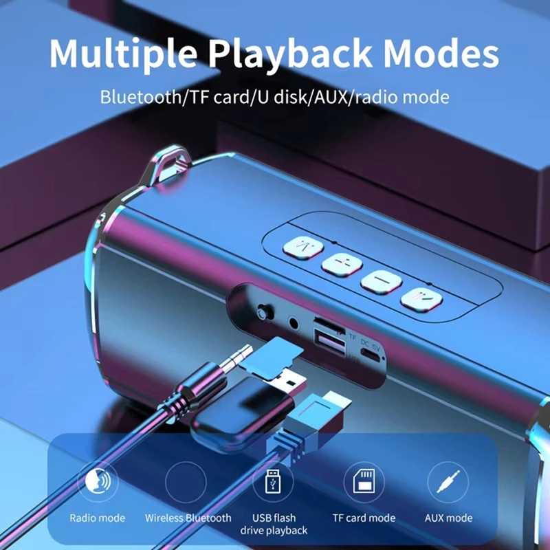 Alto-falante RGB Leitor de música sem fio portátil e alças Soulder LED Bluetooth 5.0 TF USB-C Aux