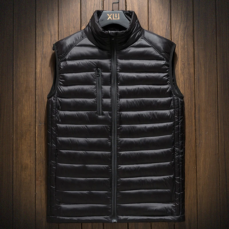 

Plus Size Mens Sleeveless Jacket Black Vest Winter Cotton-Padded Vest Coats Men Stand Collar Warm Oversize Waistcoats L-6XL