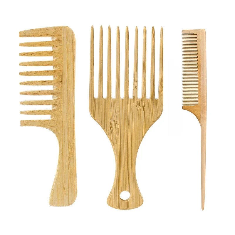 расческа 1Pcs Natural Bamboo Wooden Hair Comb Anti-Static Afro Fork Combs For Women Round Wide Tooth Wood Comb Hair Brush women