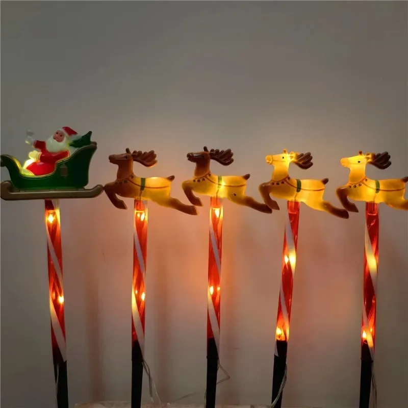 LED Solar Christmas Reindeer Decoration Lights Waterproof Outdoor Lawn Stake Lamp Santa Sleigh Garden Holiday Festival Decor