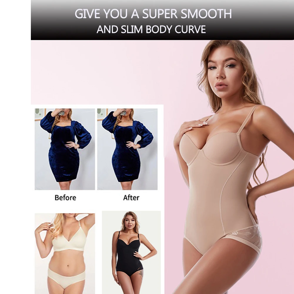 Shapewear Jumpsuit renda pembentuk tubuh, Jumpsuit pelangsing dengan Bra seksi dalam bentuk V untuk wanita