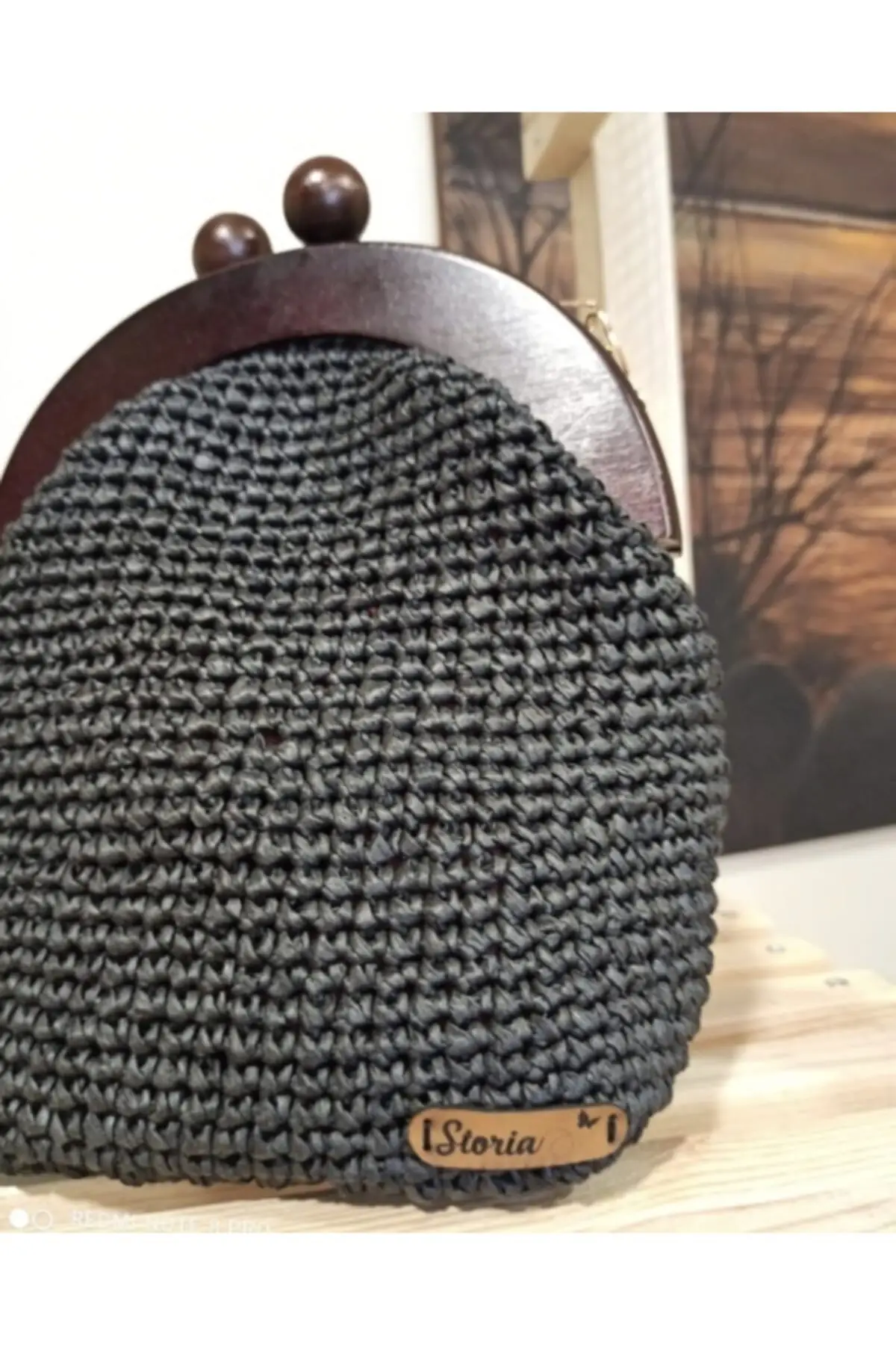 Uras Clutch Hand-Knitted Straw Bag Wood Foundationer Handmade Women bag Shoulder Bag Handmade