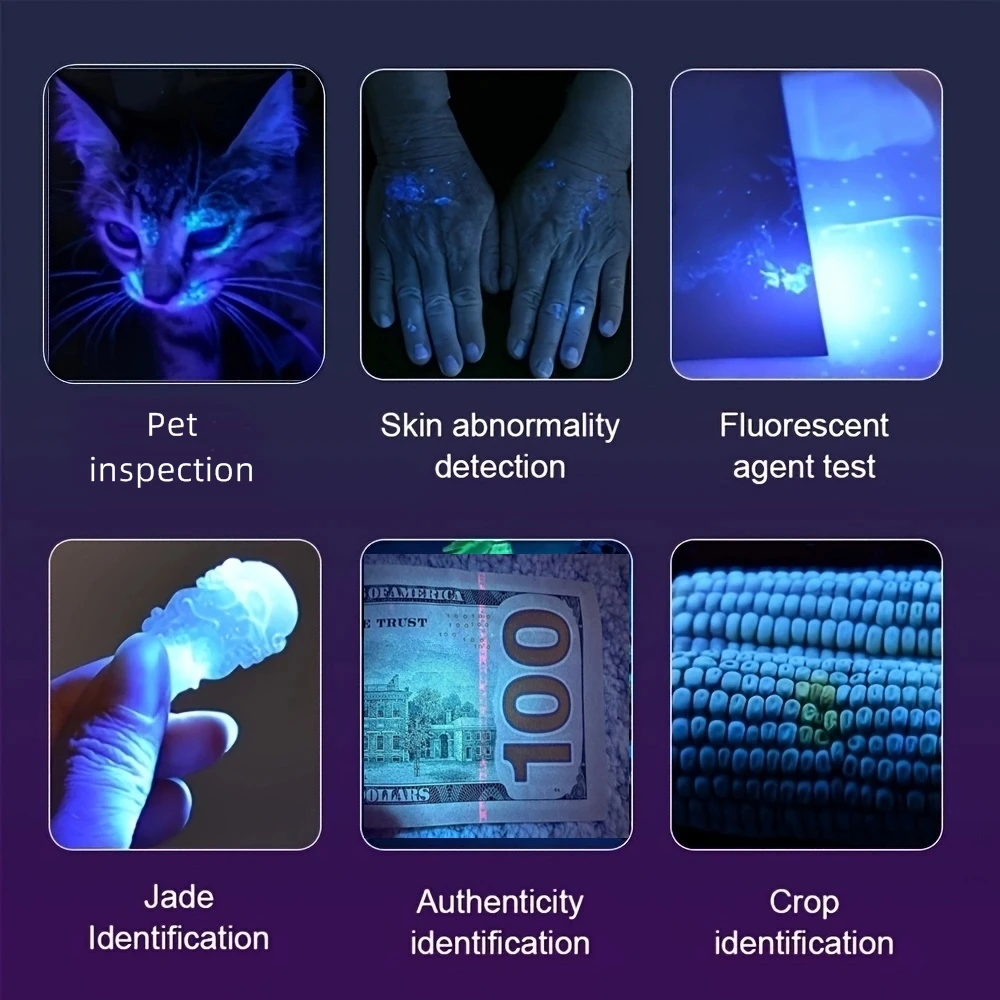 Mini 365nm/395nm Blacklight High Bright UV Flashlight USB Rechargeable Cat Dog Urine Marker Money Scorpion Detection Light Torch