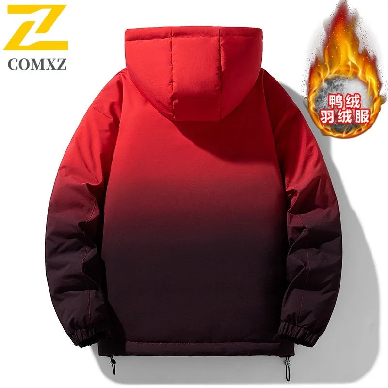 COMXZ 2025 Mens Padding Coat Hooded Splicing Outdoor Adventure Multi-Functional Coat Hiking Travel Lightweight Autumn Wear