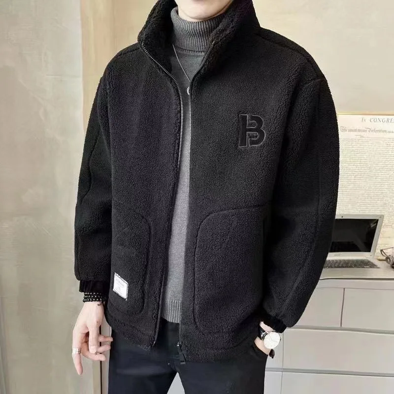 Men's Stand Colar Jackets Solid Color Coat Warm Man Outdoor Bomber Jacket Polar Fleece Winter Parkas Youth Clothes Size M 5XL