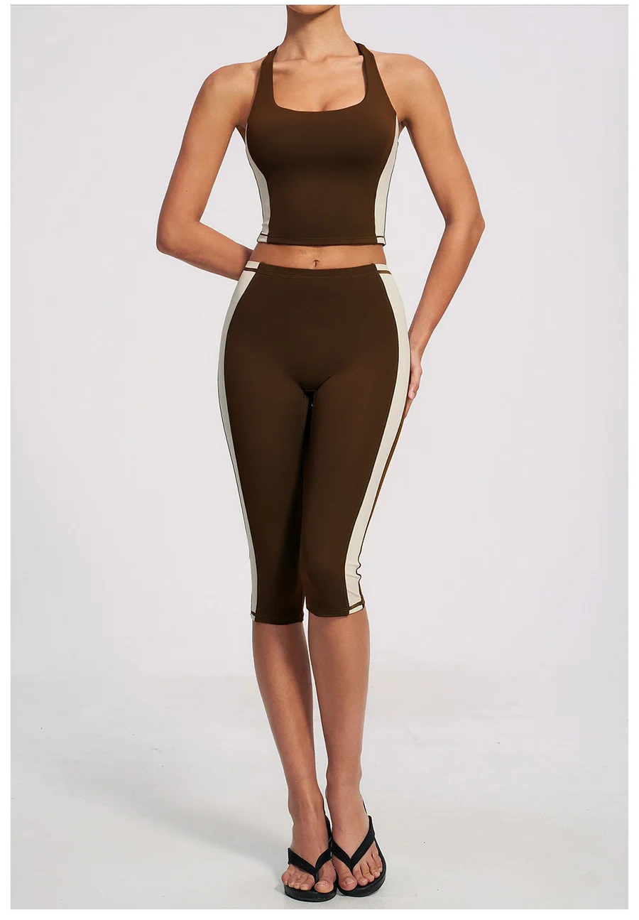 Yoga-Set 2-teilig Workout-Outfit Damen Trainingsanzüge Fitness-Weste Kurze Sporthose Ärmellose Capri-Hose Sportbekleidung Sport-BH Kleidung – Detail 15