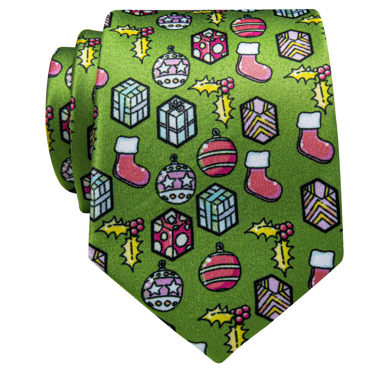 Green Christmas Tie for Man Party Decor Fashion Giggle Bell Christmas Tree Red Socks Elk Santa Claus Men's Necktie cadeau homme