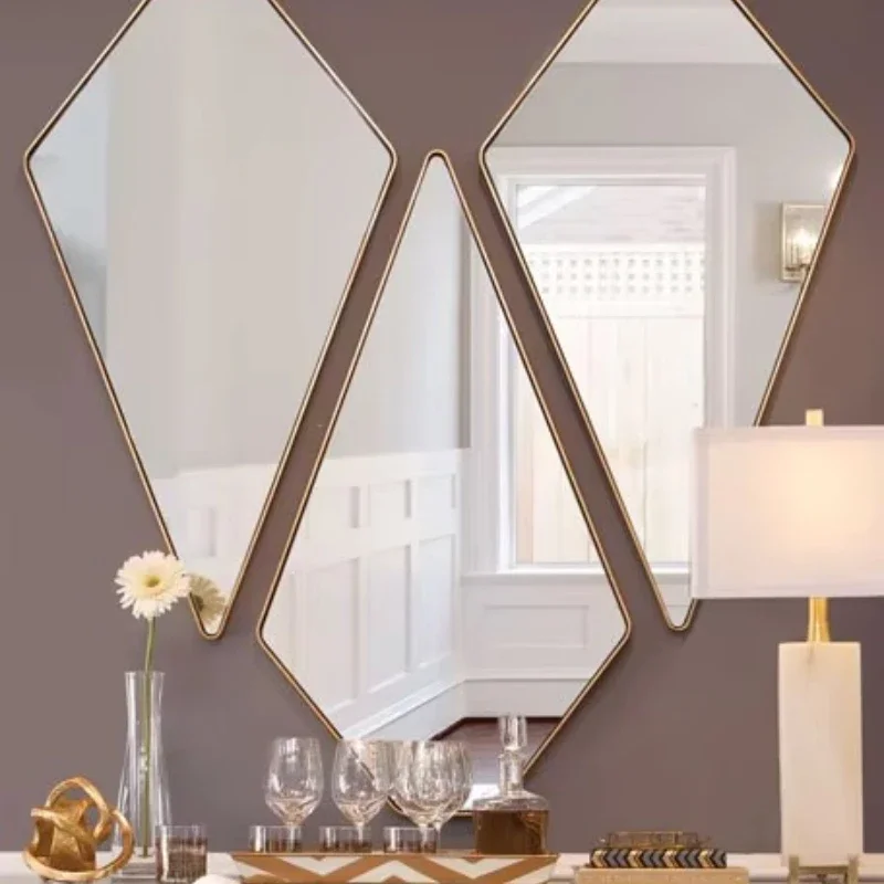 Living Room Bedroom Wall Decoration Art Deco Design Floating Metal Frame Glass Wall Mirror Silver + Purple 4mm Thickness