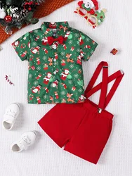 Prowow Baby Boy Christmas Outfit For Kids Short Sleeve Gentleman Necktie Shirts and Red Shorts Toddler New Year Boy Clothes