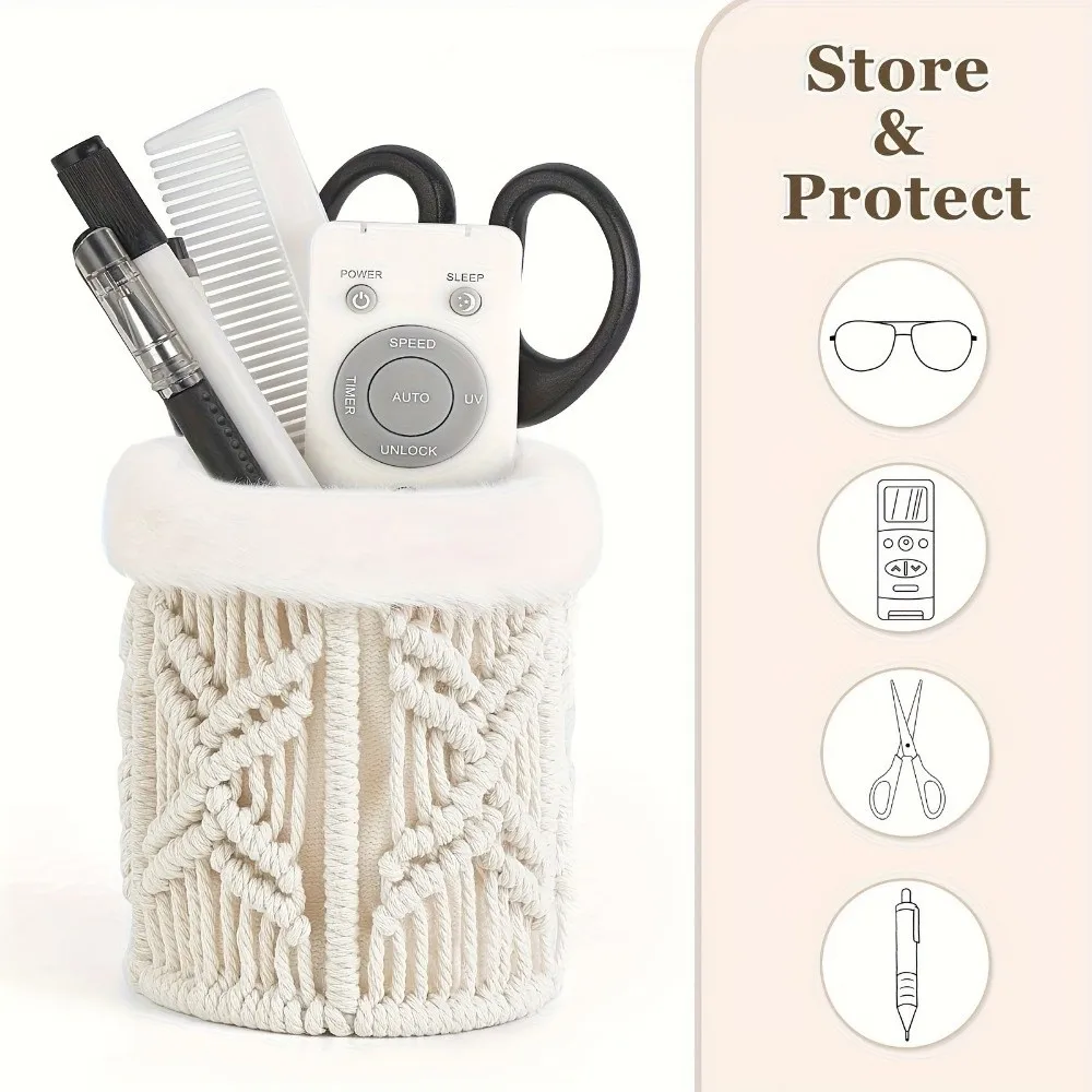 Cotton Rope Weaving Storage Basket Boho Style Hollow Out Storage Case Creative Plush Desk Organizer Desk Display