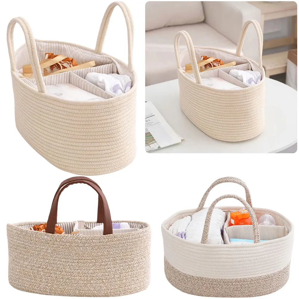 Travel Out Portable Mommy Bag Cotton Rope Baby Diaper Caddy Organizer with Changeable Compartments Diaper Storage Bag for Baby