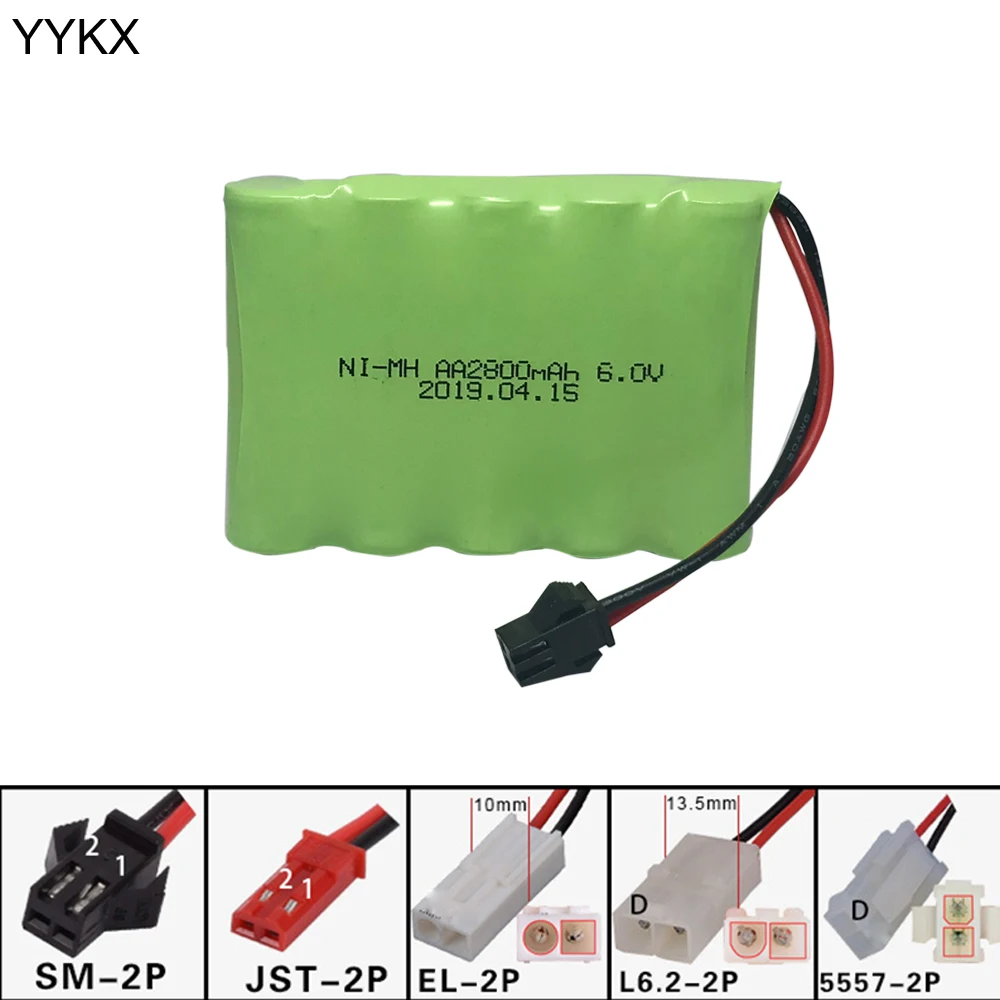 High capacity NIMH AA battery 6V 2800mah for electric toys/RC car/RC truck/RC boat L6.2-2P/SM-2P/JST/EL-2P Plug free shipping