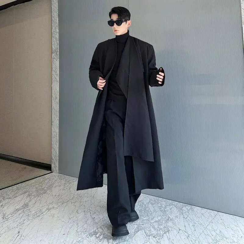 

Korean Style Men's Woolen Coat Neckscarf Patchwork Standard Fit Double-Faced Island Wool Regular Length for Business And Dail...