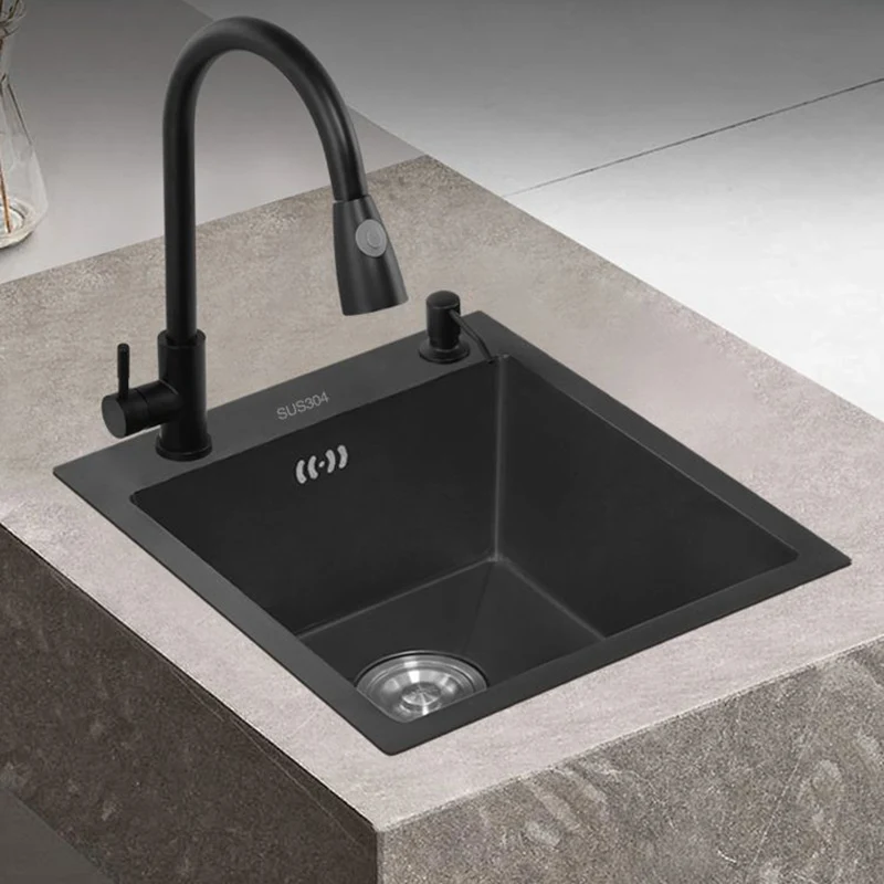 

Balcony Mini Sink Single Tank 304 Stainless Steel Kitchen Sinks Black Nano Thicken Wash Basin Small Sink Kitchen Accessories