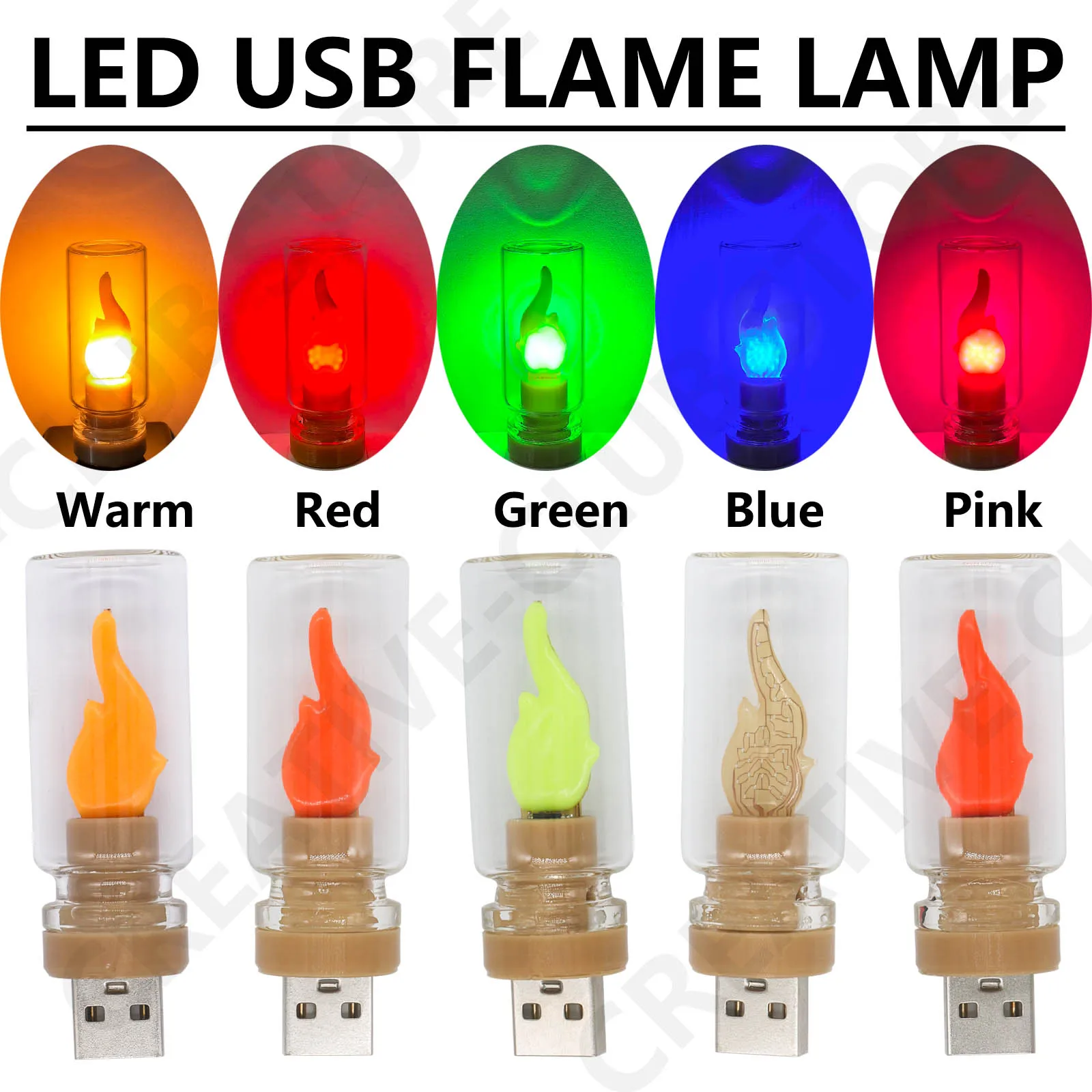 USB LED 전구 캔들 라이트 불꽃 효과 전구 따뜻한 빨간색 녹색 파란색 분홍색 DC 5V 가정용 장식 조명 분위기 조명 캔들 전구