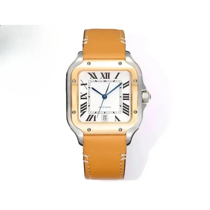 امنح مجموعة هدايا جميلة 2025VIP من الجلد الطبيعي المستورد من سلسلة Santos للرجال ساعة فاخرة ومتميزة ورائعة