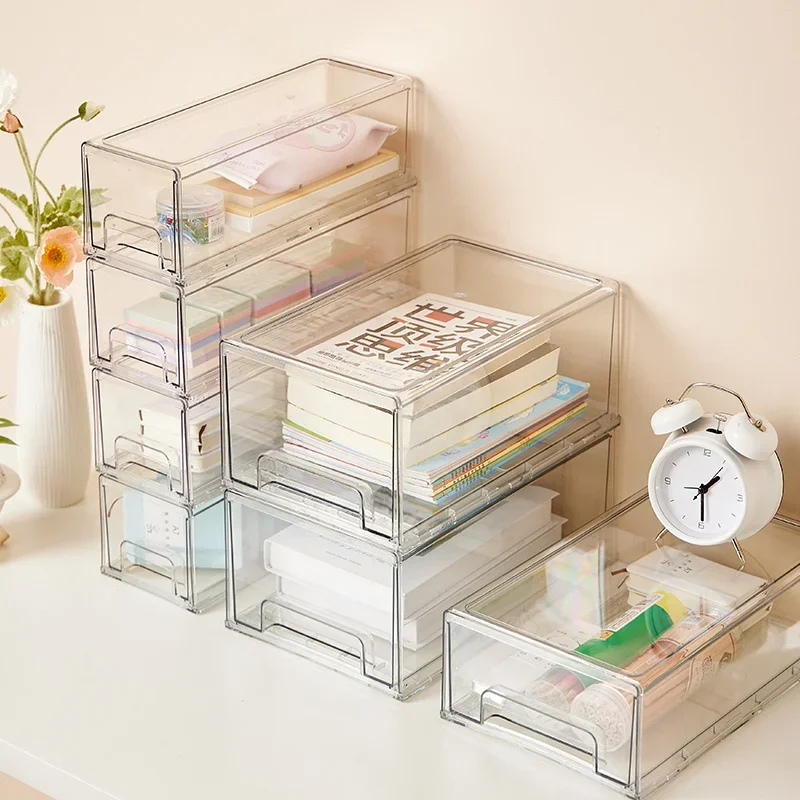 

New Stackable Transparent Desktop Drawer Type Storage Box Mini Cosmetic Storage Organizer Sundrie Holder Home Office Storage Box