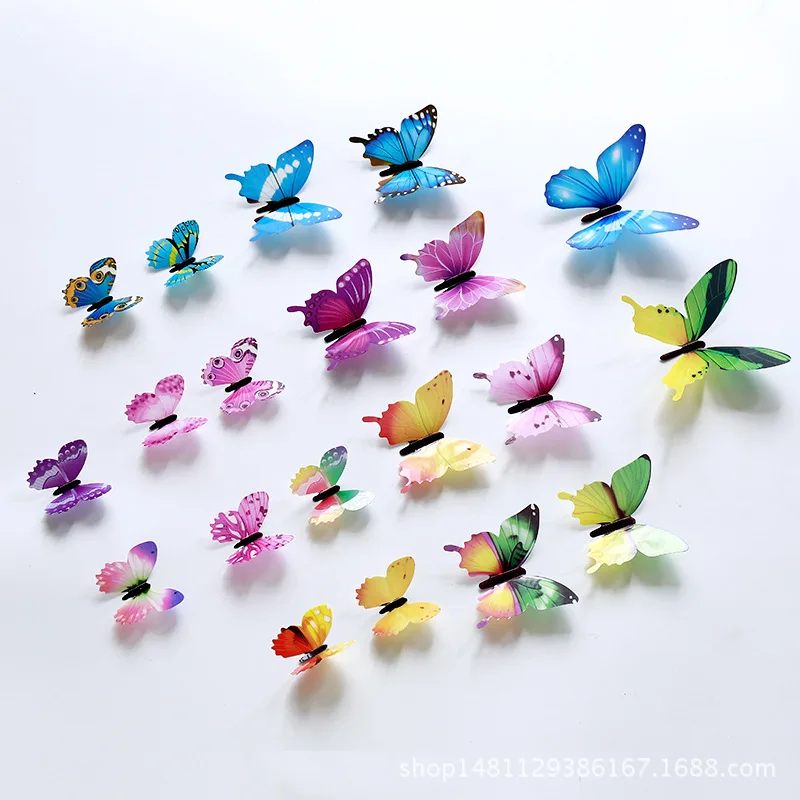 Three-dimensional butterfly wall stickers transparent realistic decorative butterfly simulation 3D color 12 sets