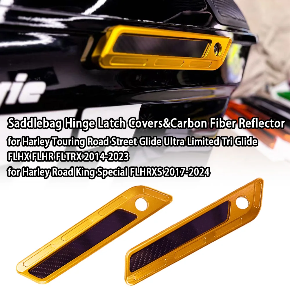 

Motorcycle CNC Aluminum T6061 Saddlebag Hinge Latch Covers&Carbon Fiber Reflector Peformance Bagger for Road King Special FLHRXS