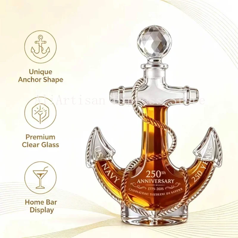 Nautical Anchor Whiskey Decanter Glass Sculpture Unique Home Bar Decor Distinctive Gift for Whiskey Lovers