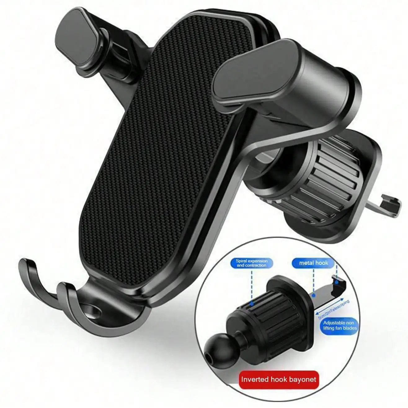 Gravity Anti-Shake Car Phone Holder, Inverted Hook for Secure Navigation, Universal Air Vent Mount, Suitable for Horizontal, Vertical, and Diagonal Air Vents