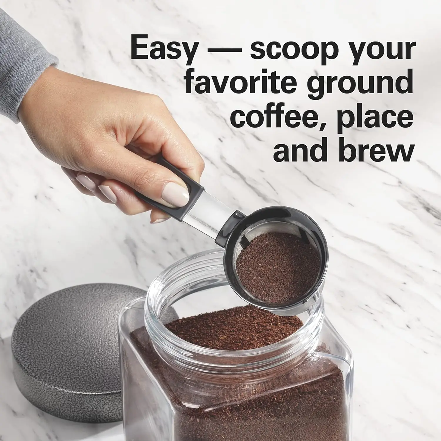 The Scoop Single Serve Coffee Maker & Fast Grounds Brewer for 8-14oz. Cups, Brews in Minutes, 40oz. Removable Reservoir, Stainle