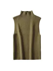 TRAF Women Fashion Fitted Basic Ribbed Knit Tank Tops Vintage High Neck Sleeveless Female Camis Chic Vest Top Mujer