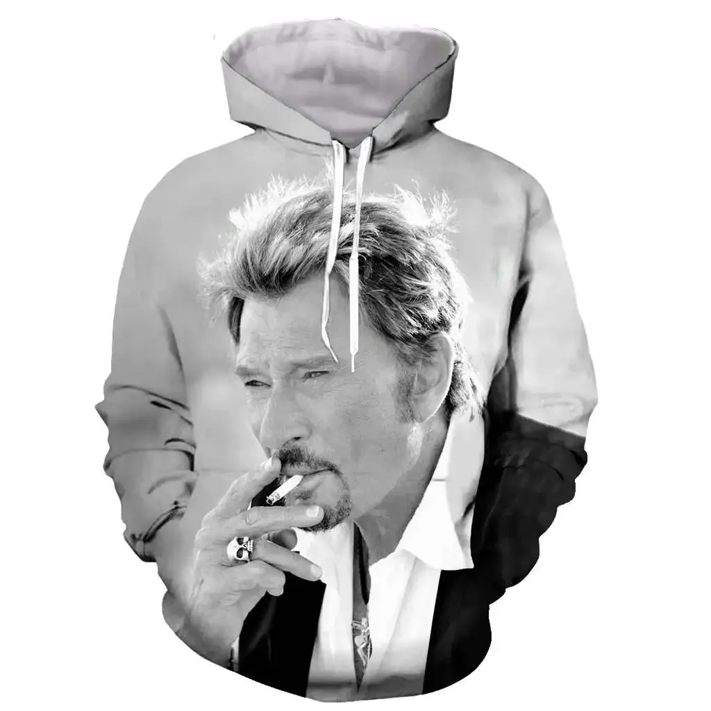 Mens Womens New Johnny Hallyday 3D Printing Hoodie Casual Street Oversized Pullover Hoodie Fashion Graphic Hoodie