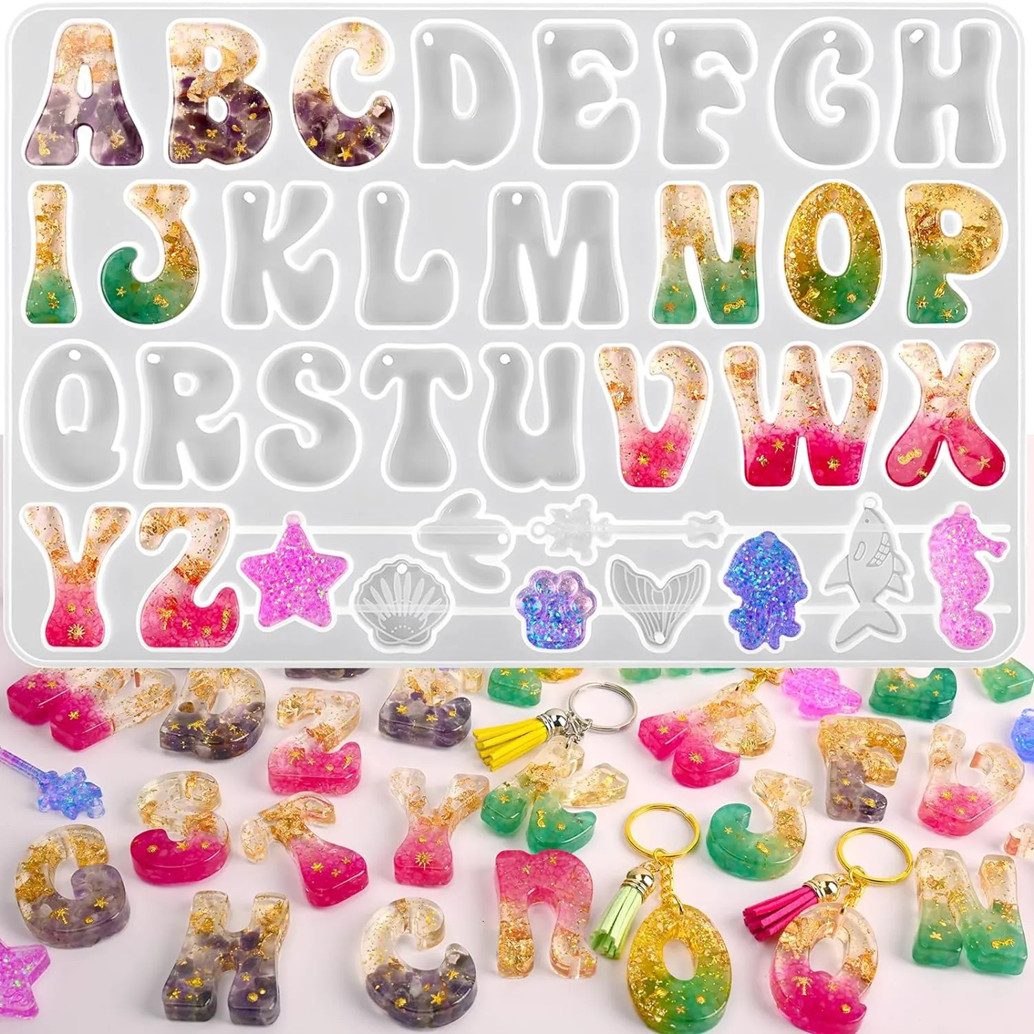 Alphabet Resin Mold Reversed Silicone Letter Mould for Epoxy Resin Ornament Casting Craft Keychain Jewelry Pendant Earring DIY