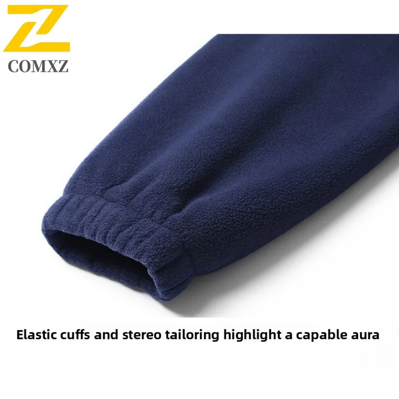 COMXZ 2025 Mens Winter Fleece Lined Thick Polar Fleece Jacket Stand Collar Casual Sports Warm Outwear for Middle Aged Men