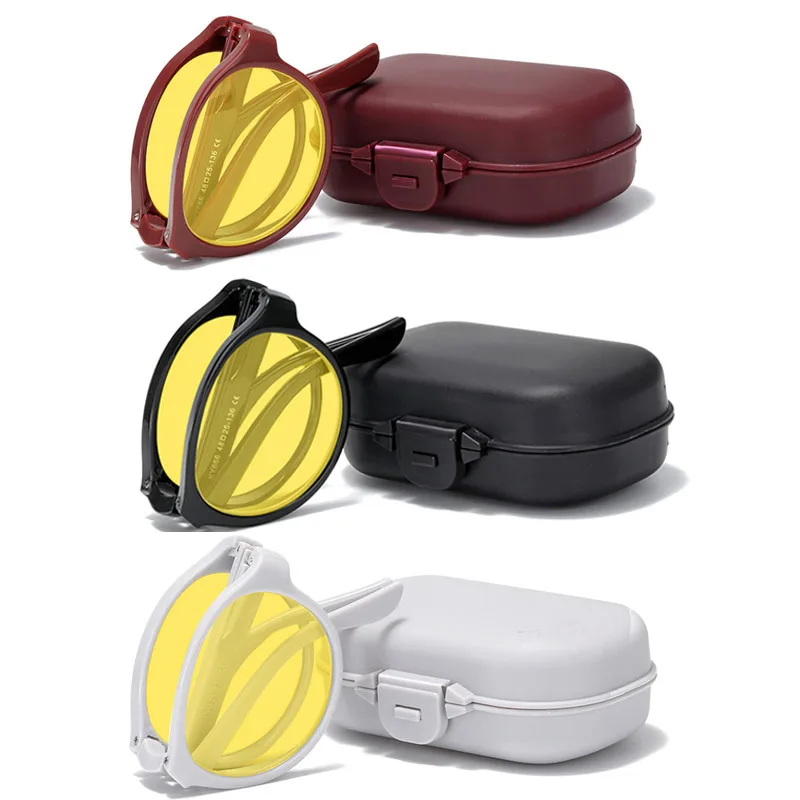 

Men Women's Trendy Night Vision Glasses with Box Unisex Outdoor Foldable Sunglasses Retro Round Frame UV Protection Sun Glasses