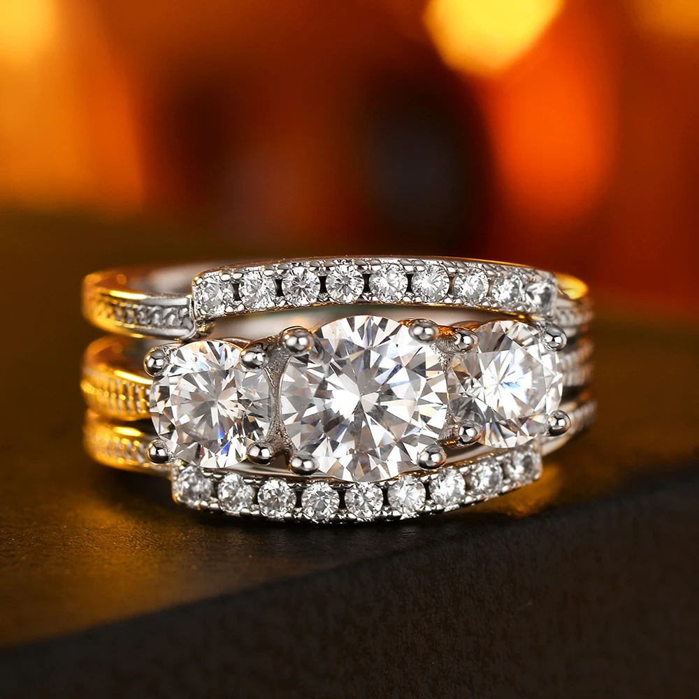 

925 Sterling Silver Ladies' Engagement Ring, Three-piece Layered Design, Simple And Elegant For Office Wear, Suitable For Daily