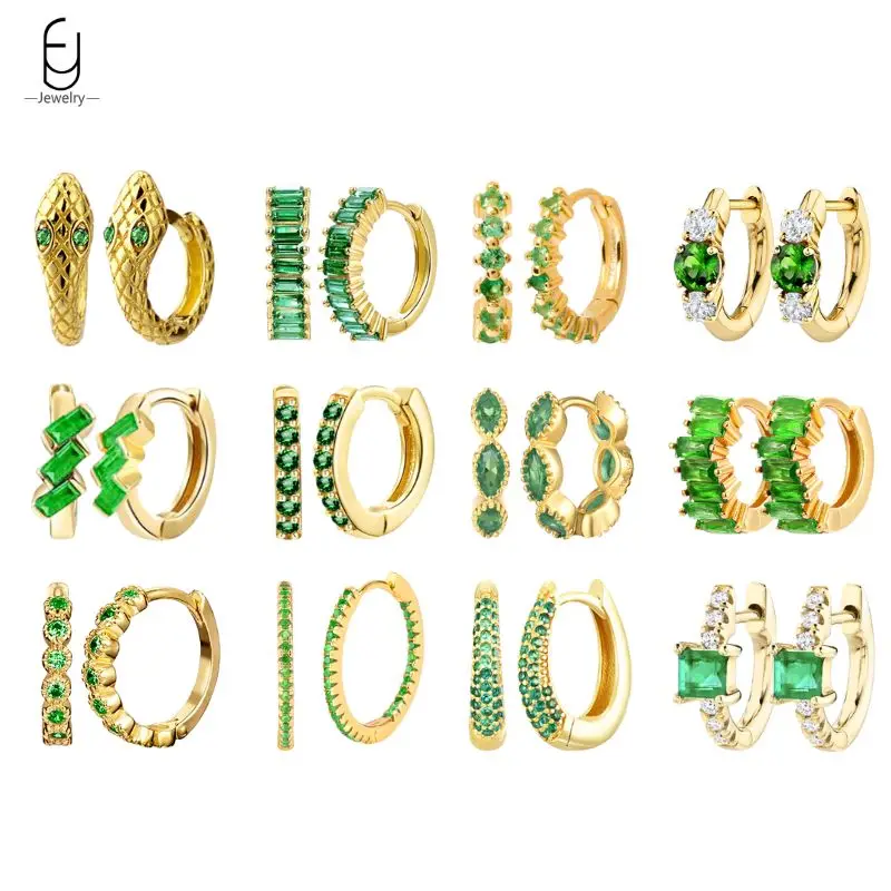 

925 Sterling Silver Ear Needle Luxury Green Zircon Hoop Earrings for Women Fashion Round Gold Silver Earrings Luxury Jewelry