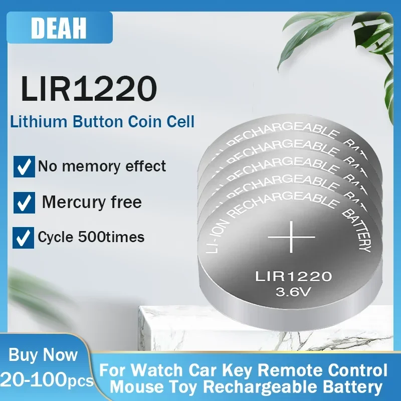 LIR1220 3.6V Lithium Rechargeable Batteries For Toy Car Remote Control Watch Calculators CR1220 ML1220 Replace Button Coin Cells