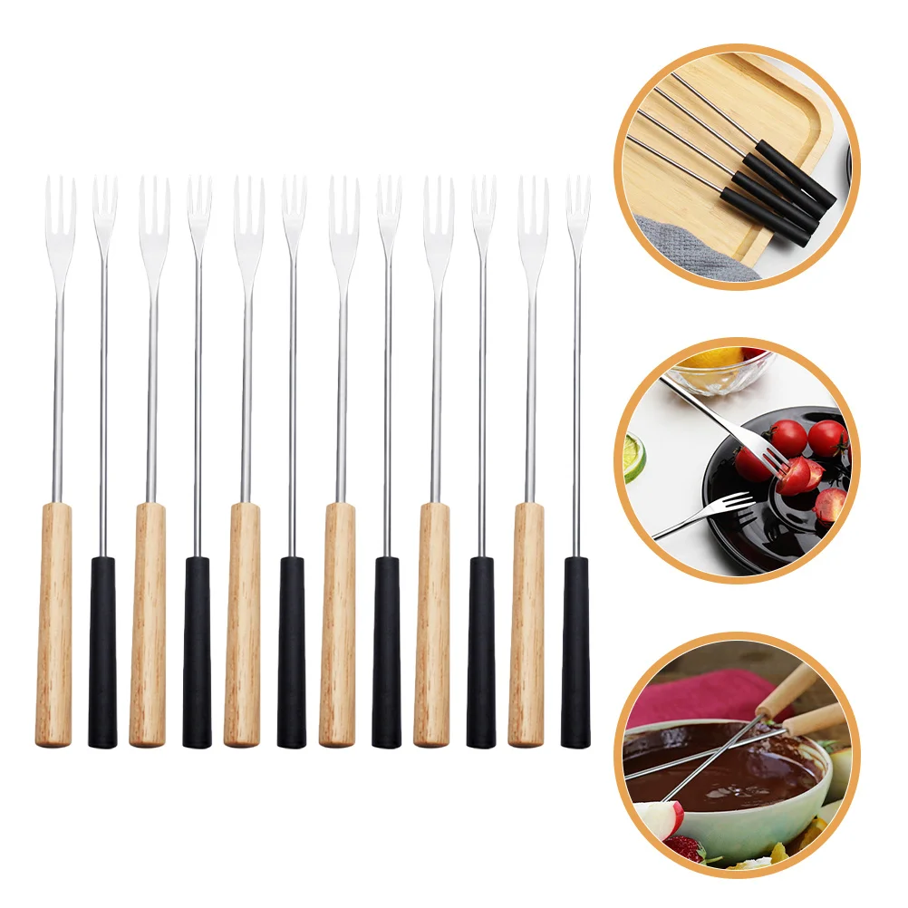 

12pcs Fondue Forks Set Stainless Steel Chocolate Dipping Tools For Cheese Fruit Fondue Party Camping Kitchen Use