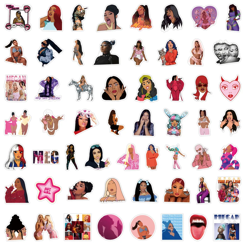 55pcs Megan Thee Stallion Decorative Water Cup Computer Waterproof Sticker