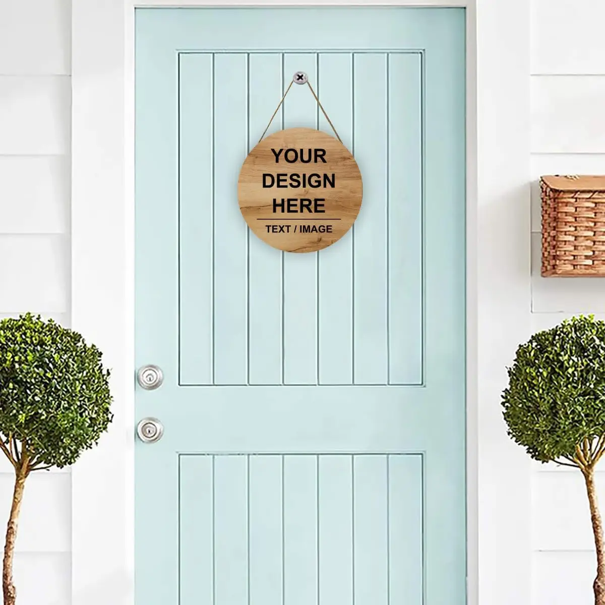 Personalized Round Hanging Wood Door Sign Custom Add Your Own Text Picture Image Welcome Decor Wall Plaque Home 12in