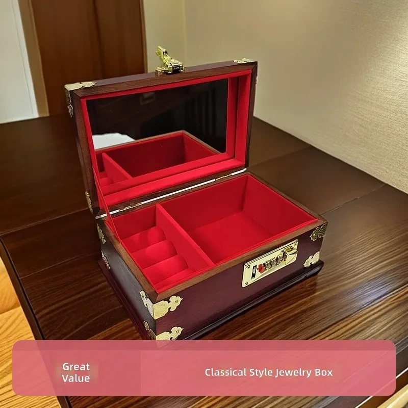 for Wooden Jewelry Box with Password Lock Hand Carved Vanity Case for Wedding Hairpin Bracelet Storage