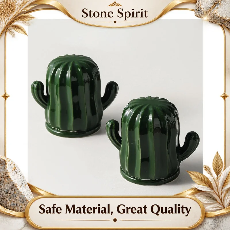 Creative Cactus Design Toothpick Box, Ceramic Organizer for Cotton Swabs & Dental Floss, Mini Desktop Decor for Home Office