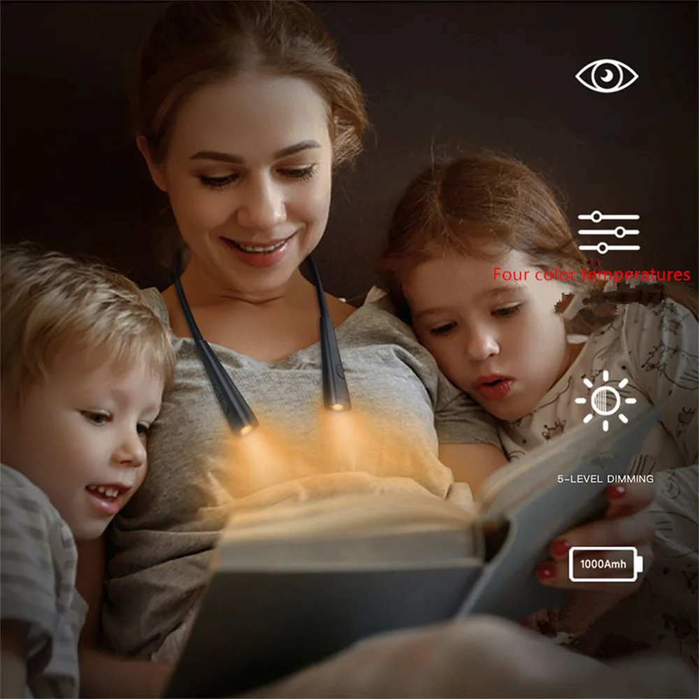 새로운 4가지 색상 야간 램프 5단계 USB 충전식 휴대용 목걸이 독서등 바느질 뜨개질 캠핑 수리용 조명