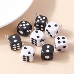 10pcs Cartoon 3D Dice Pendants Charms for Making Jewelry White Black Cube Dice Earrings Necklaces Pendants Handmade Accessories