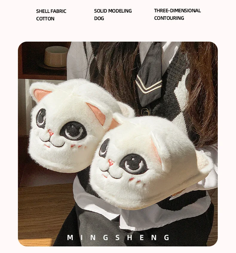 Neue lustige Kätzchen-Hausschuhe für Damen, Winter-Tier-Designer-Slides, Hausschuhe, Heim-Slipper, Damen-Big-Head-Katzen-Flipper-Bodenschuhe – Detail 27