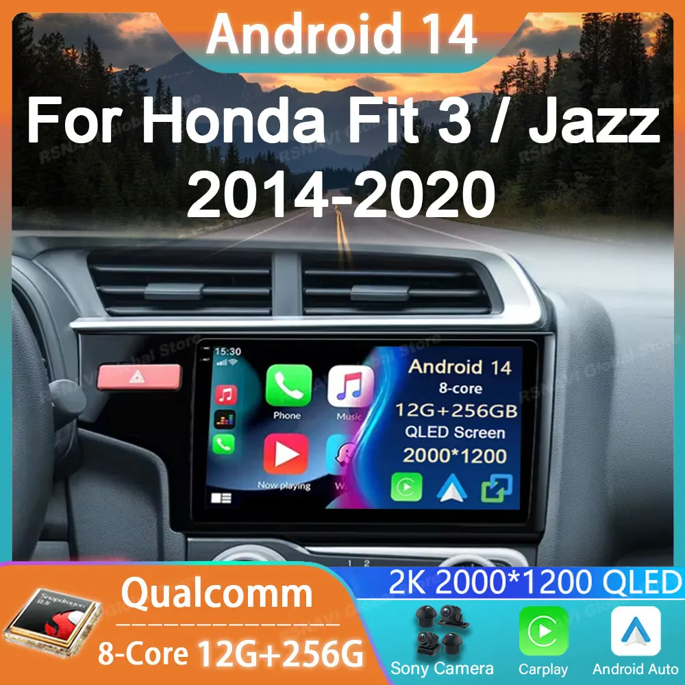 

Car Radio Android 14 For Honda Jazz 3 2015 - 2020 Fit 3 GP GK 2013 - 2020 GPS Carplay Player Navigation Multimedia Stereo Audio