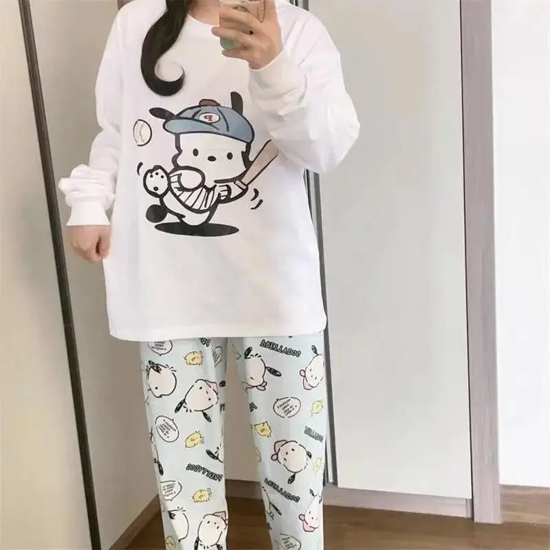 

Pochacco женские пижамные комплекты для сна Kawaii мультфильм студенческие весенне-осенние брюки с длинными рукавами и круглым вырезом домашняя одежда новая