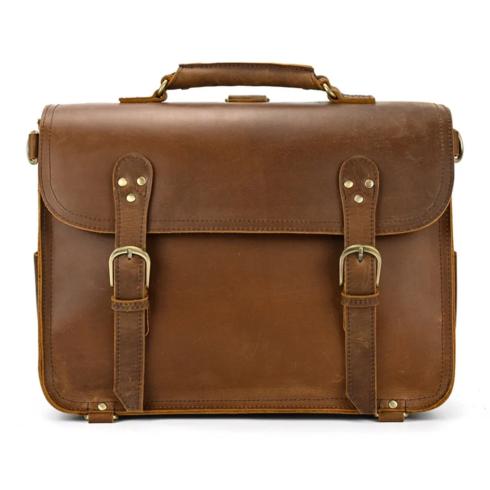 Large Retro Backpack Multifunctional Fashion Briefcase Simple and Versatile Men's Leather Handbag Backpack Cowhide Messenger Bag