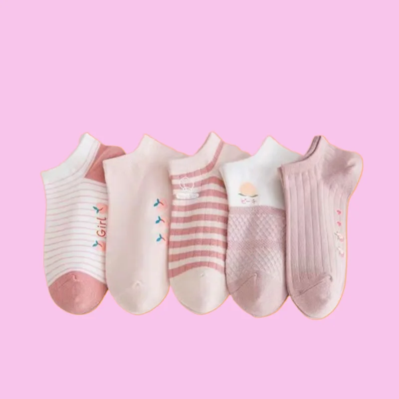 Chaussettes Courtes Basses pour Femme, Minces et Mignonnes, Respirantes, Bateau, Roses, Bouche Peu Profonde, Décontractées, 5/10 Paires