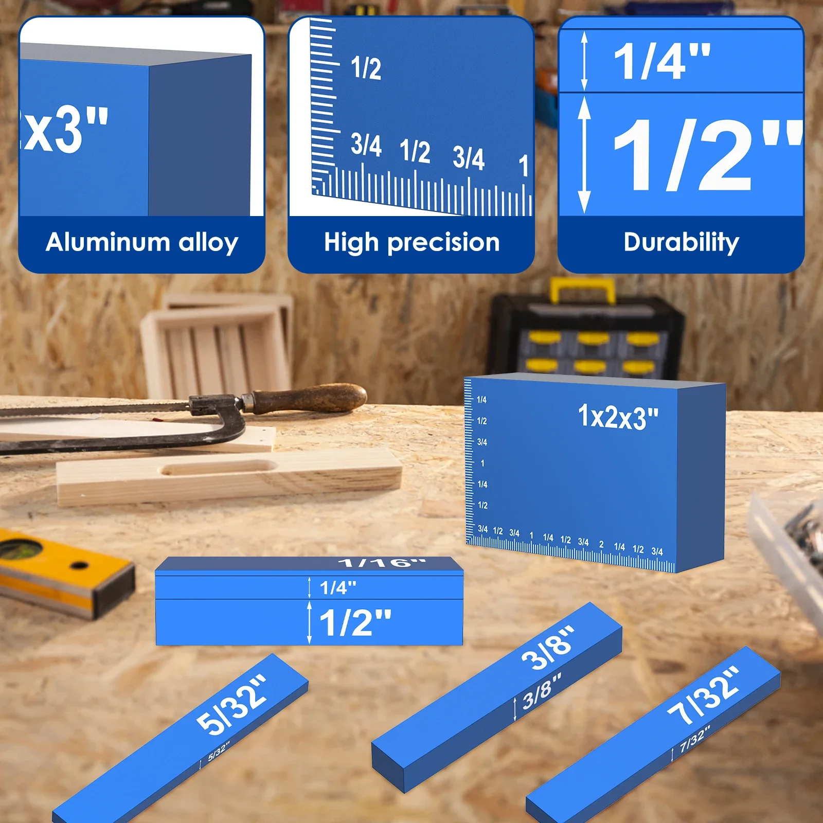 15Pcs Setup Blocks Height Gauge Set Metric Precision Aluminum Setup Bars for Router and Table Saws Woodworking Router Tool