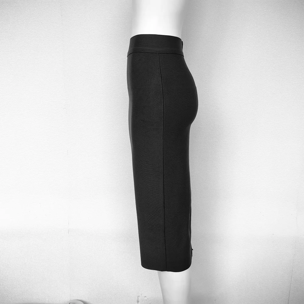 BEAUKEY Classic Bandage Knitted Split White Skirts Midi High Waist Black Classic Fashion Long Skirts Bosycon Elastic Thick Skirt