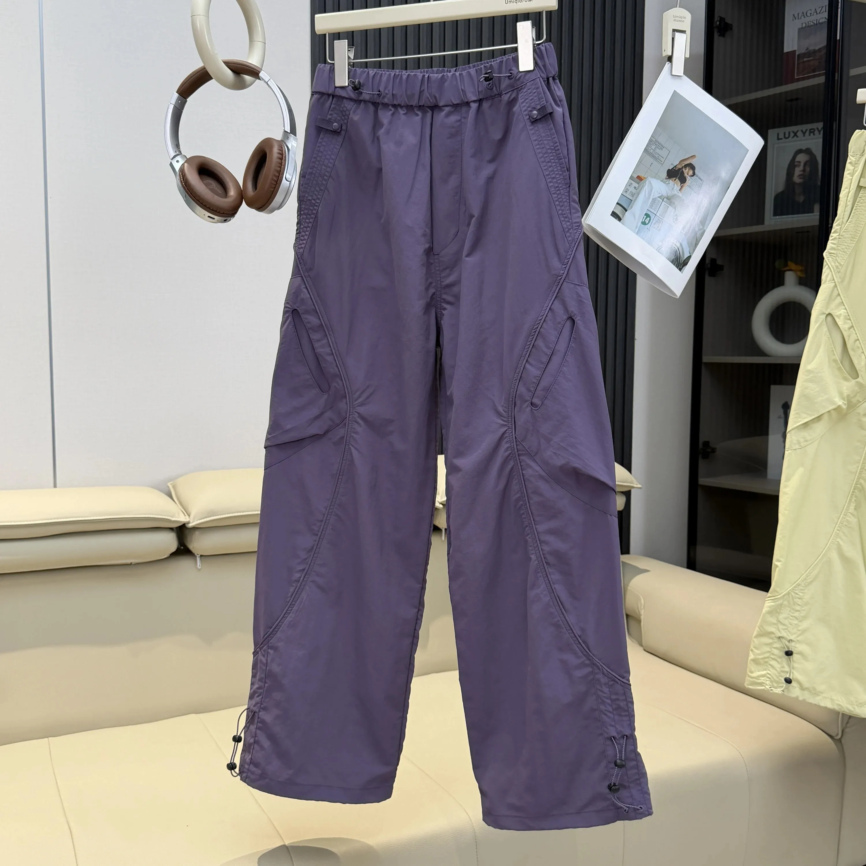 Breathable Outdoor Hiking Pants Thin Casual Water Resistant Arc Line Leisure Workwear Trousers for Couples Spring Autumn Summer